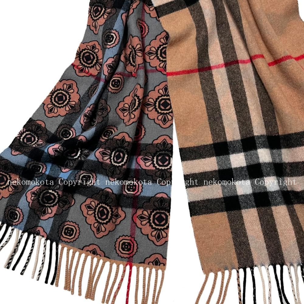 美品 バーバリー リバーシブル カシミヤ チェック マフラー BURBERRY