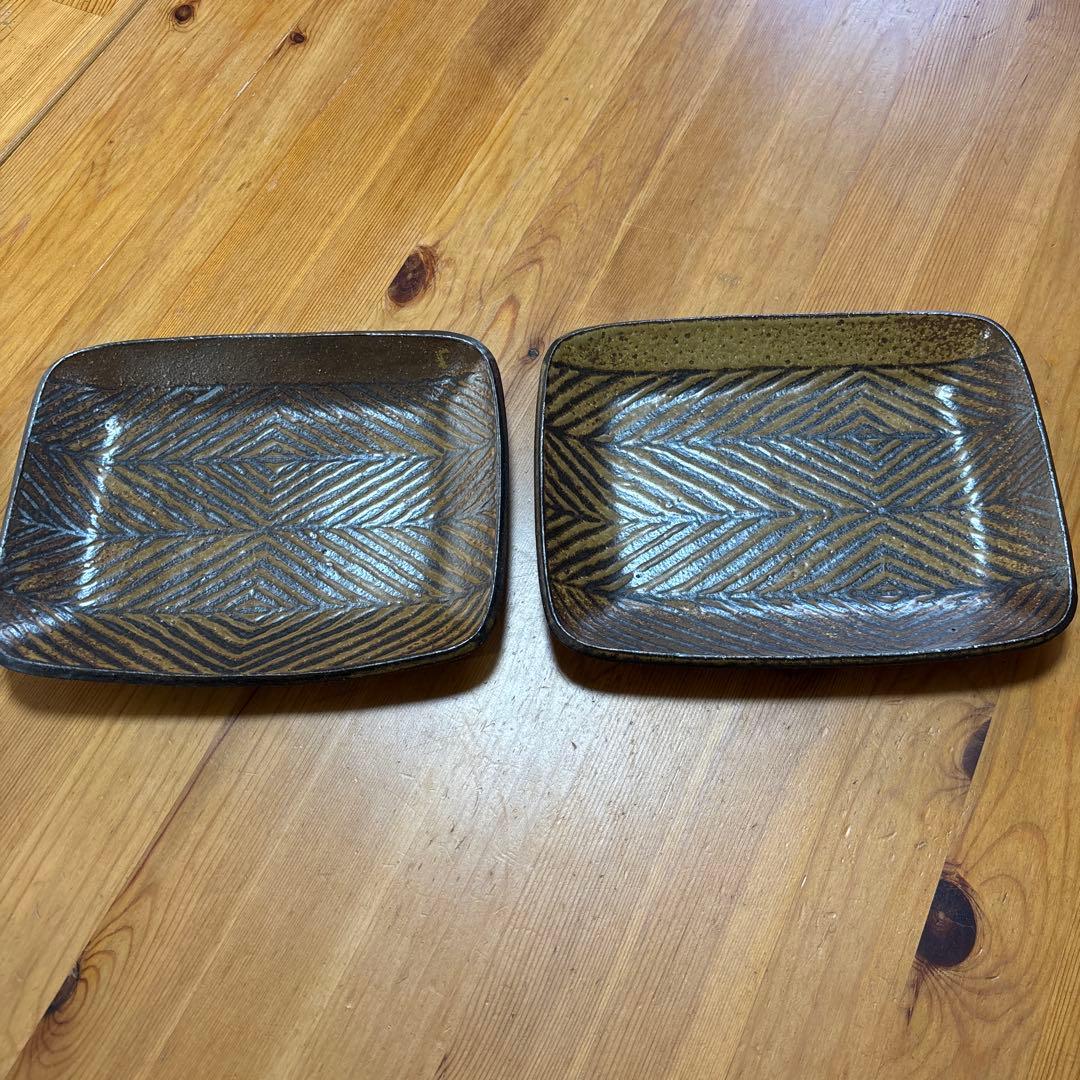 ❤️ウインターセール❤️新品　城進　⭐︎鉄絵　陶器　長方形　中皿　2枚