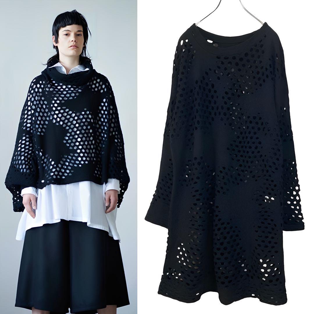 Ｙ's ワイズ ウール 縮絨 カットワーク ワンピース 黒2