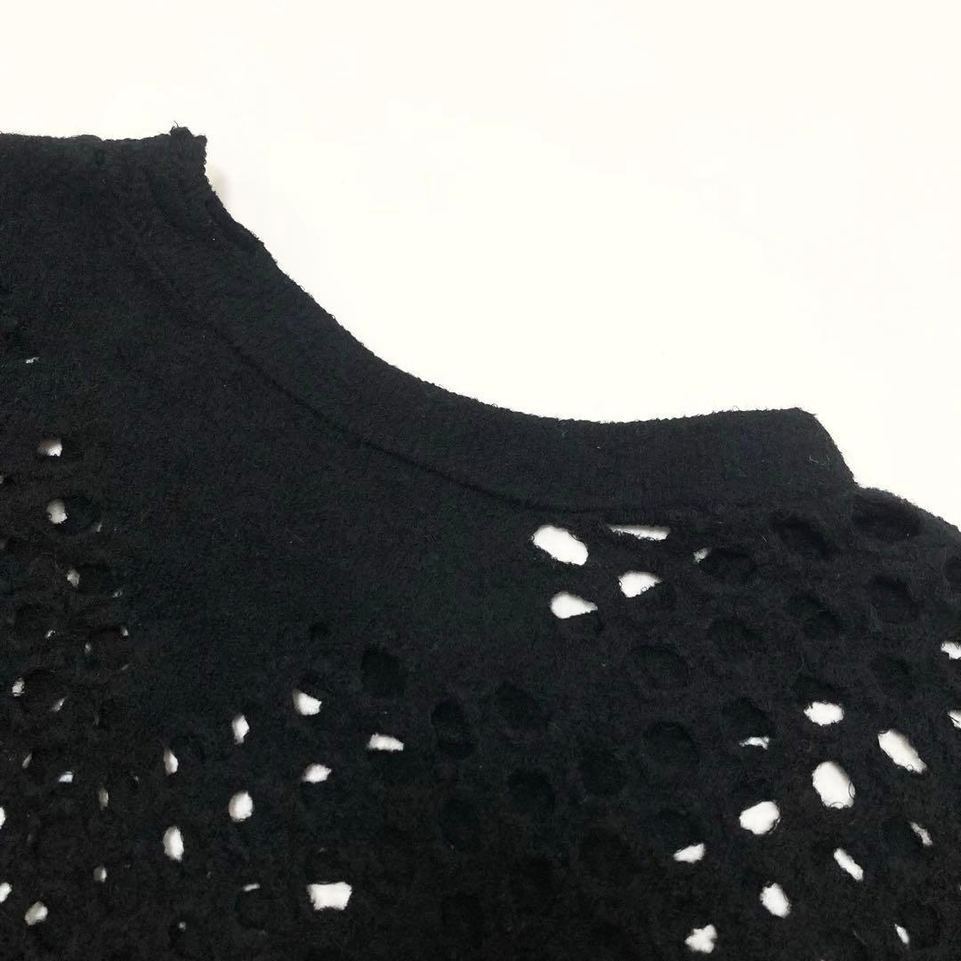 Ｙ's ワイズ ウール 縮絨 カットワーク ワンピース 黒2