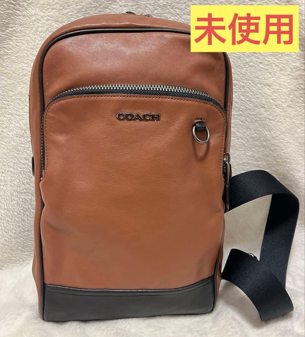 【未使用】COACH ボディバッグ レザー　ブラウン×ブラック