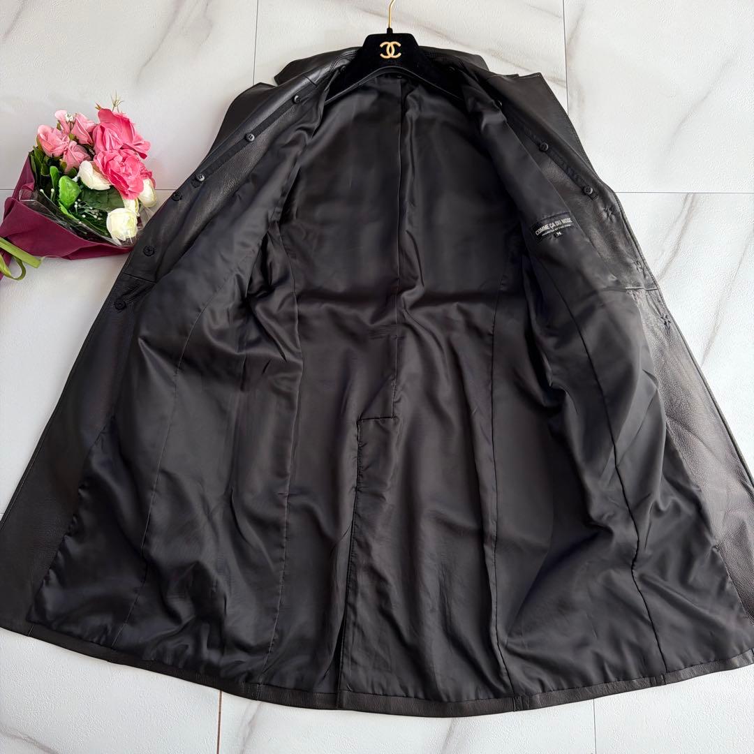希少 COMME CA DU MODE 羊革 ラムレザー ベルト コート 黒