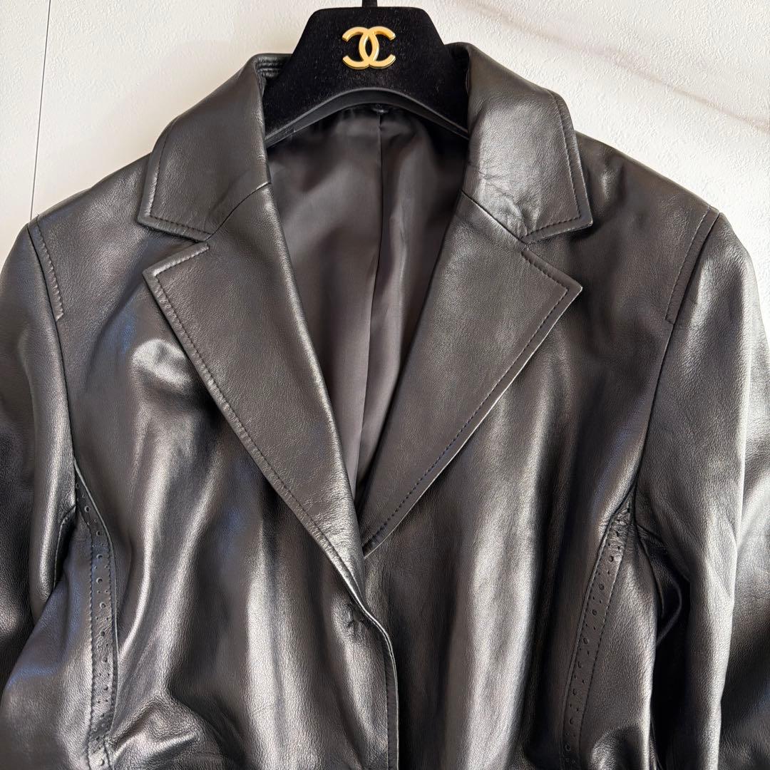 希少 COMME CA DU MODE 羊革 ラムレザー ベルト コート 黒