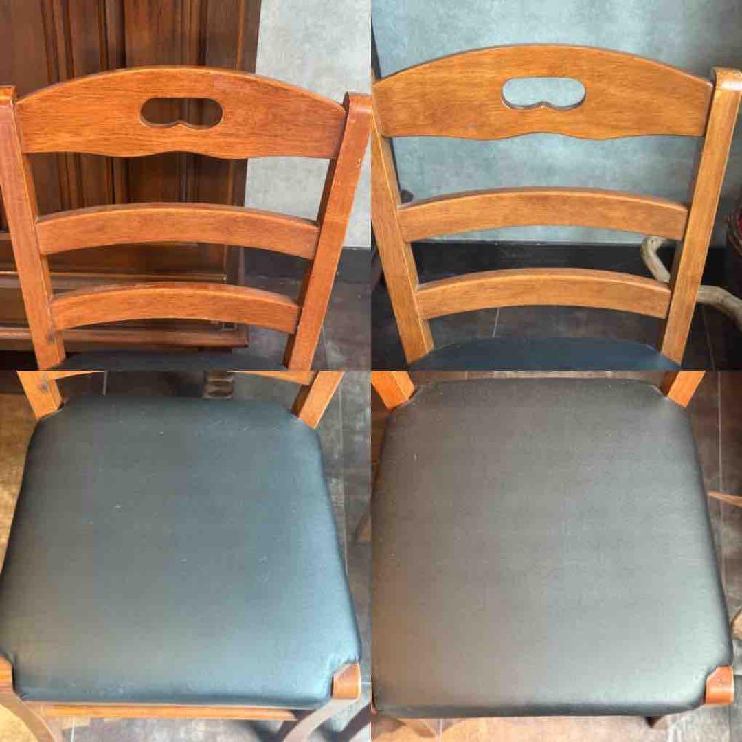 ヴィンテージチェア　座面ブラック　レザー　チェリー　レトロ　4脚セット　nz