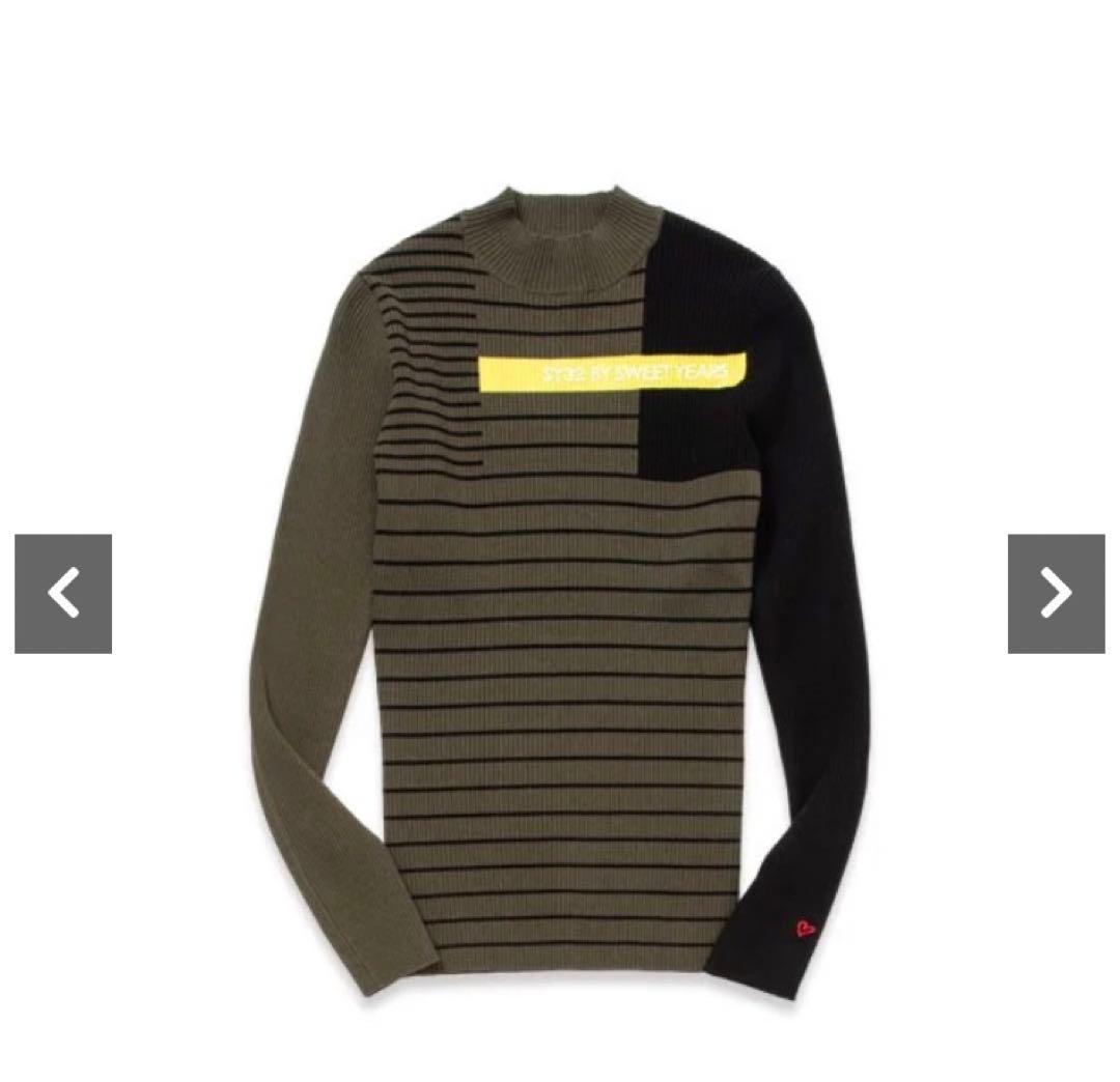 SY32 Mサイズ　カーキ　PANEL BORDER SWEATER