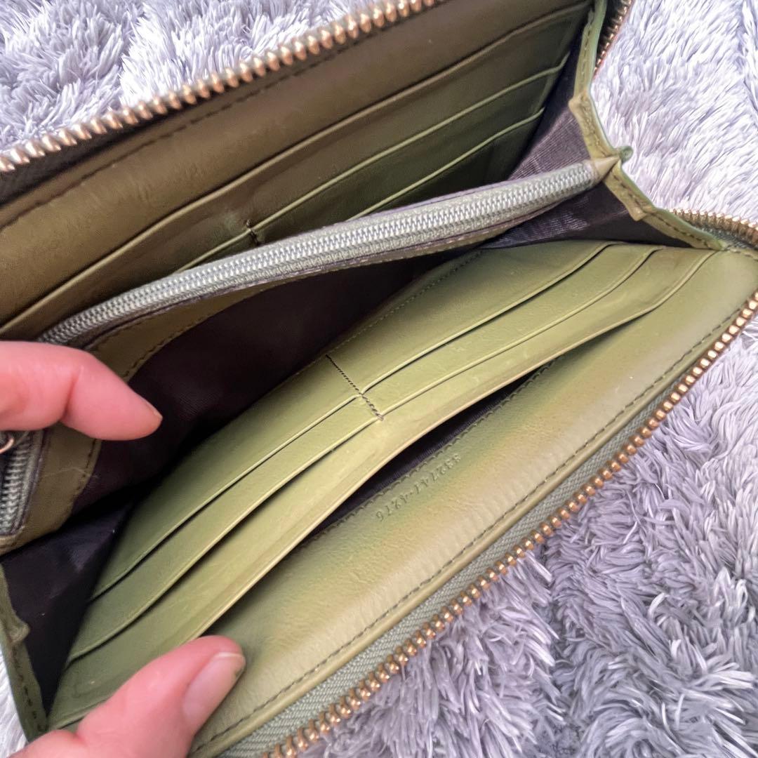 GUCCI ✨GGキャンバス　L字ファスナー　グリーン　長財布　ラウンドジップ