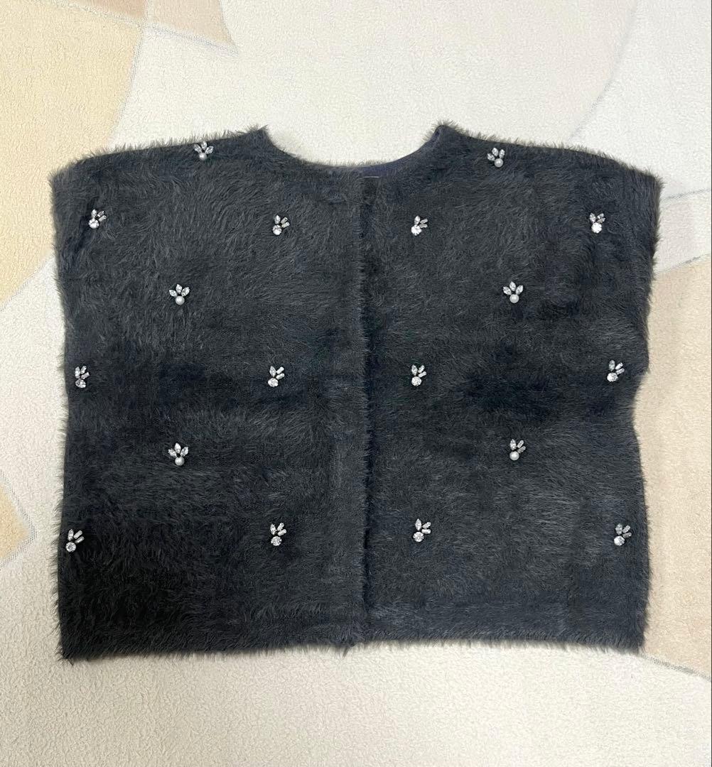 ※ななな※フェザーヤーンビジュー刺繍ジャケットカーディガン