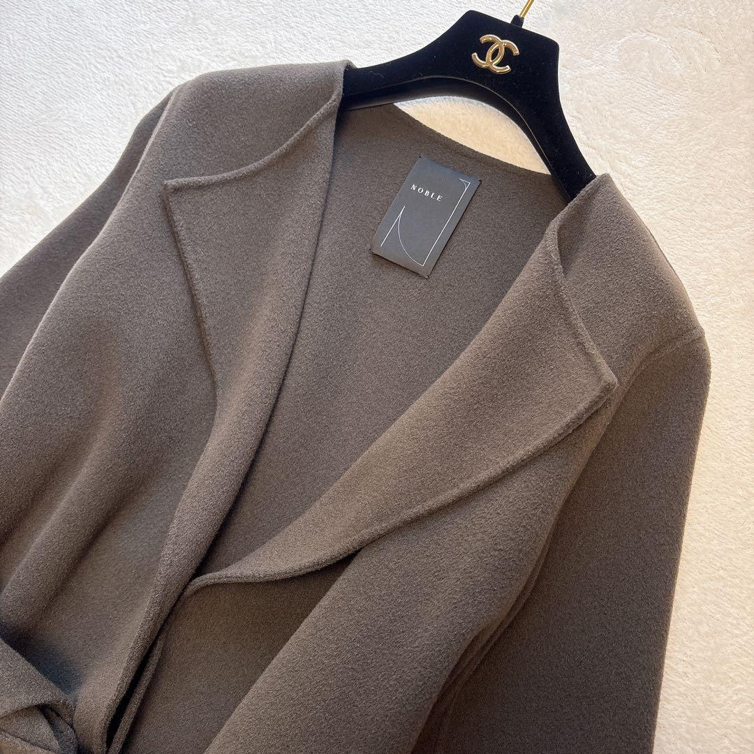 【美品✨️ウール】ノーブル リバーノーカラーコート ロングコート ブラウン 36