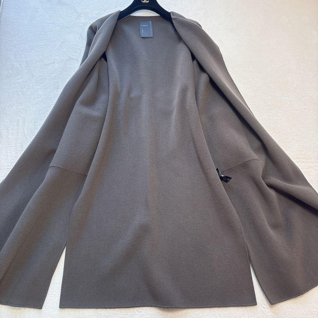 【美品✨️ウール】ノーブル リバーノーカラーコート ロングコート ブラウン 36