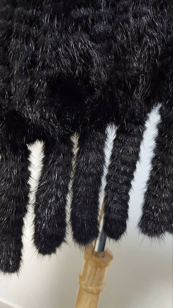 みぽぷショール、ブラックファーミンクフリンジ付き