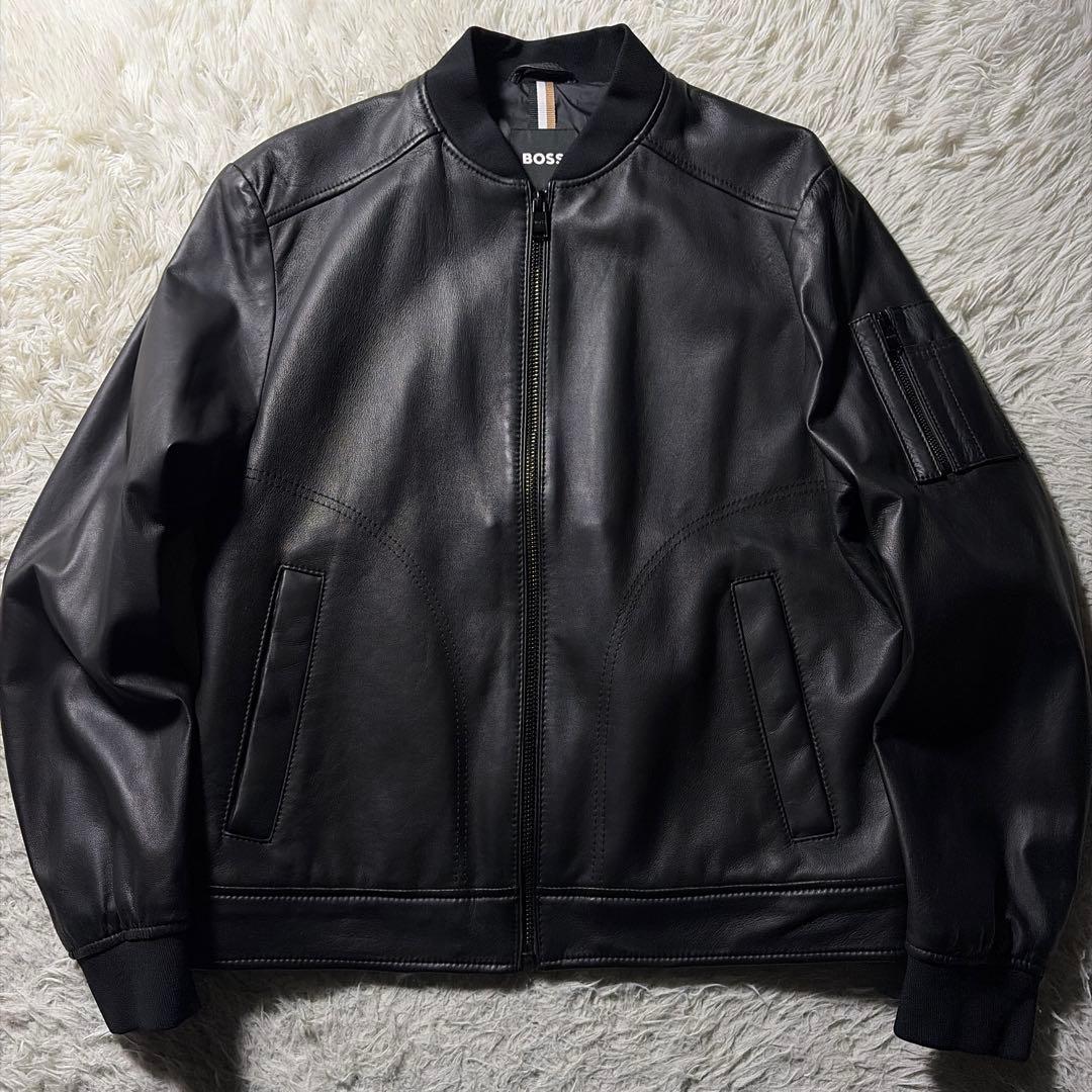 極美品/現行タグ■HUGO BOSS ボンバージャケット 羊革　ブラック　50