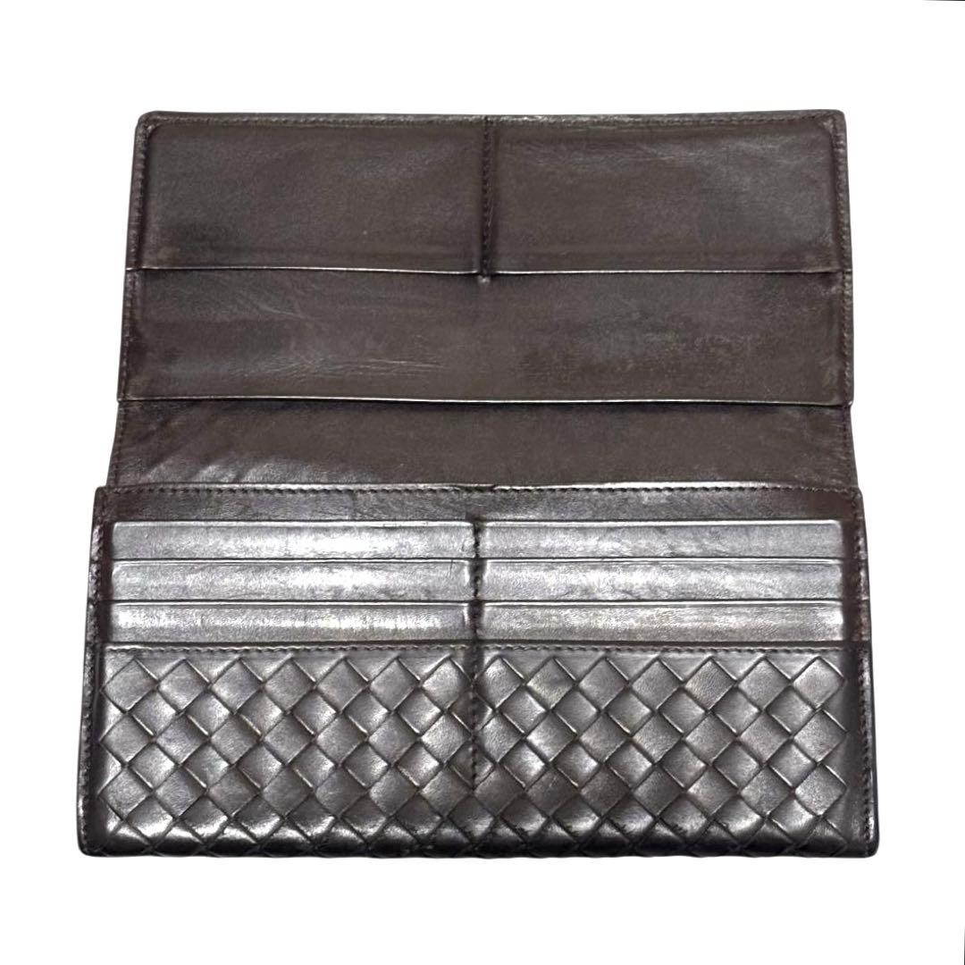ボッテガヴェネタ　長財布　レザー　ダークブラウン　イントレチャート　フラップ