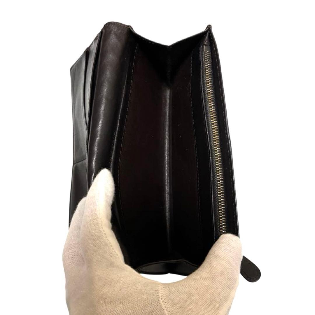 ボッテガヴェネタ　長財布　レザー　ダークブラウン　イントレチャート　フラップ