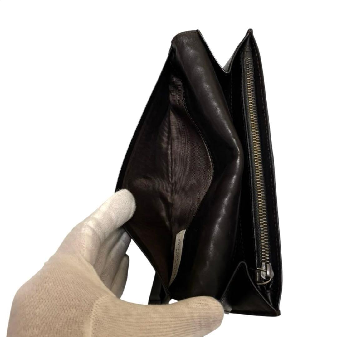 ボッテガヴェネタ　長財布　レザー　ダークブラウン　イントレチャート　フラップ