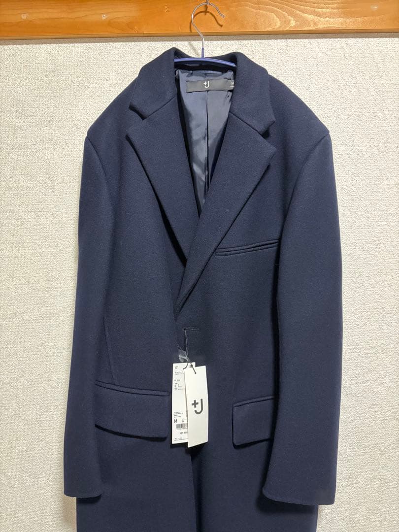 UNIQLO +J ウールブレンドチェスターコート ネイビー　M