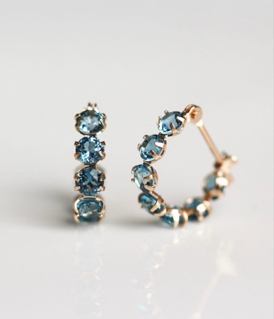 cui-cui K10YG ロンドンブルートパーズ スナップフープピアス｜未使用