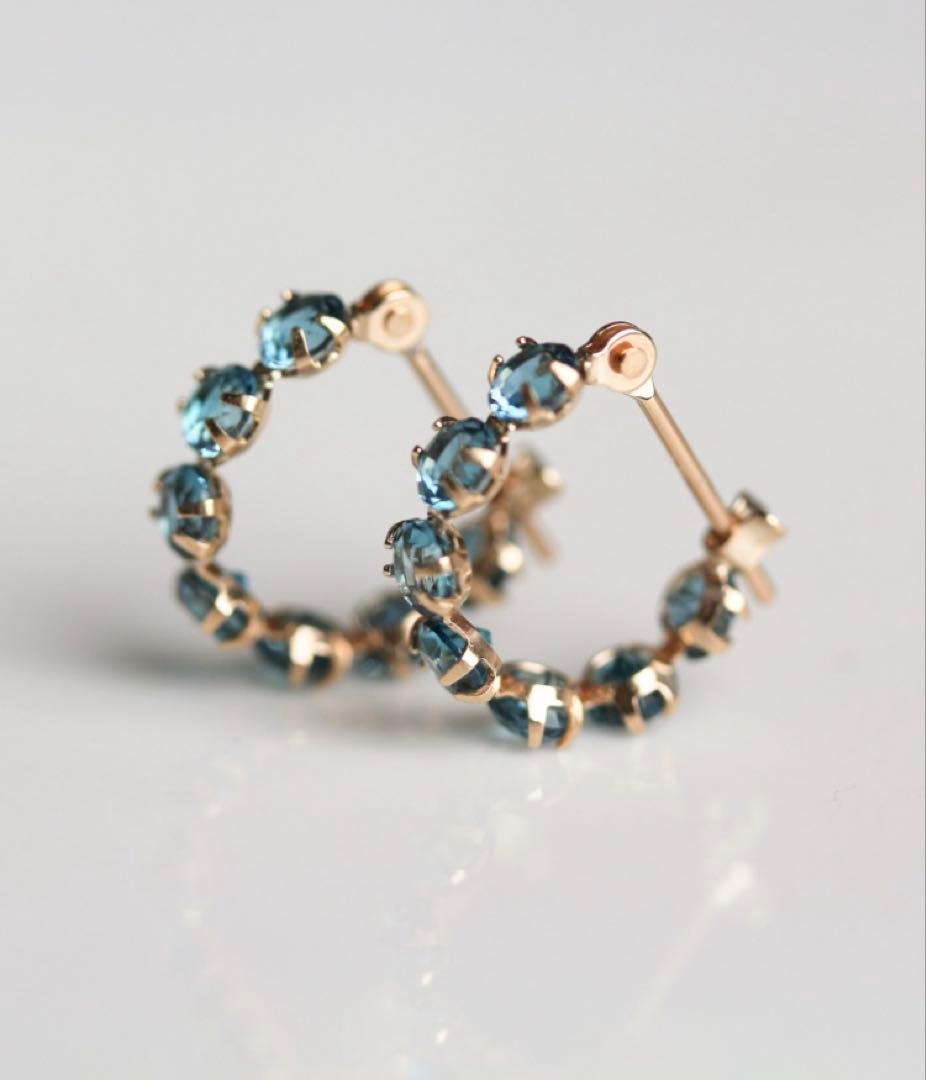 cui-cui K10YG ロンドンブルートパーズ スナップフープピアス｜未使用