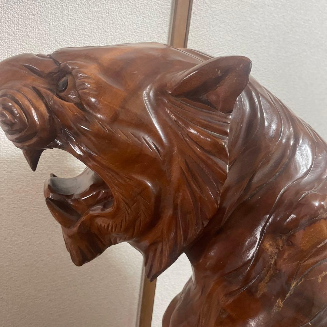 貴重一刀彫　虎　置物　大型