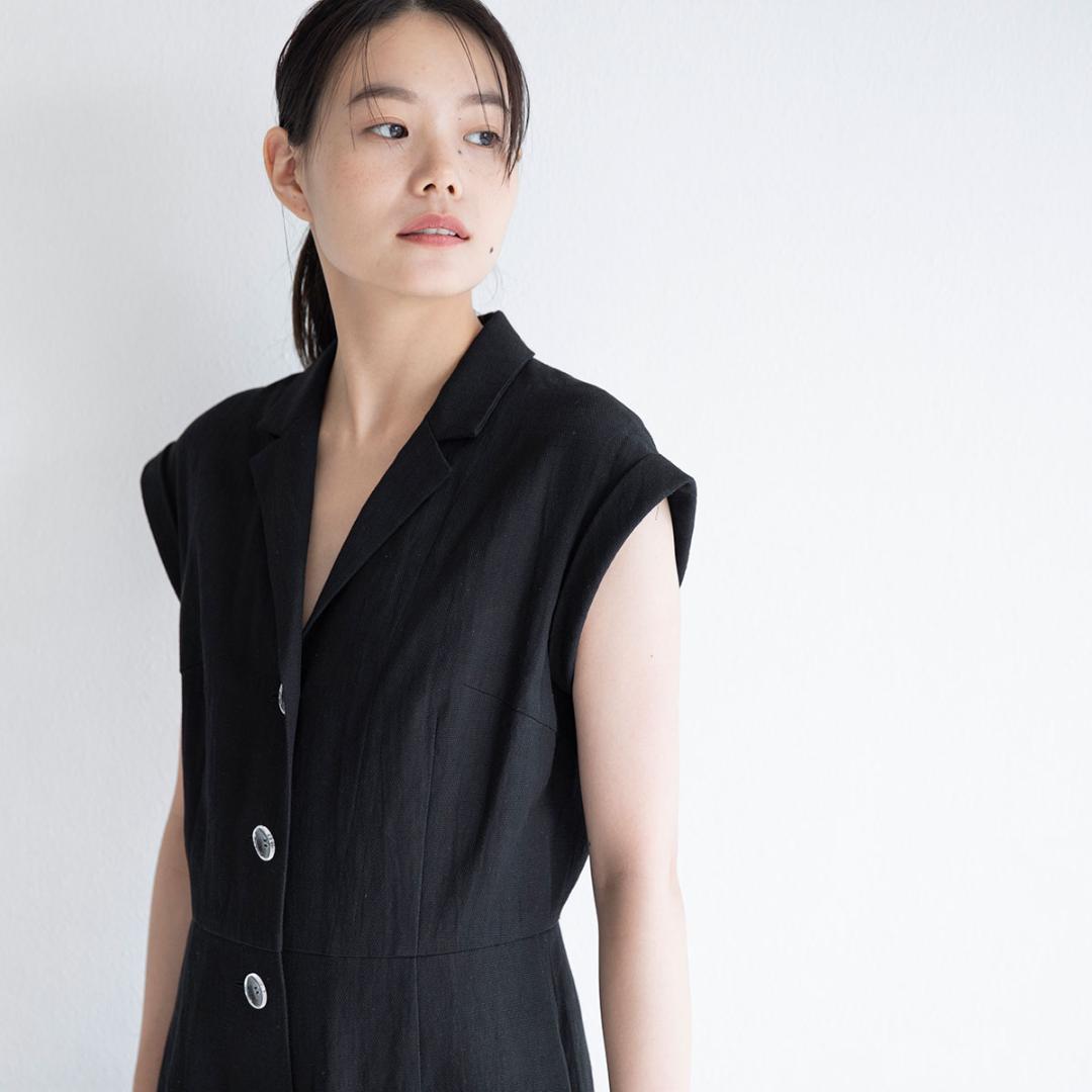 伊藤まさこお勧めSaqui♡リネンブラックノースリーブオールインワン38日本製