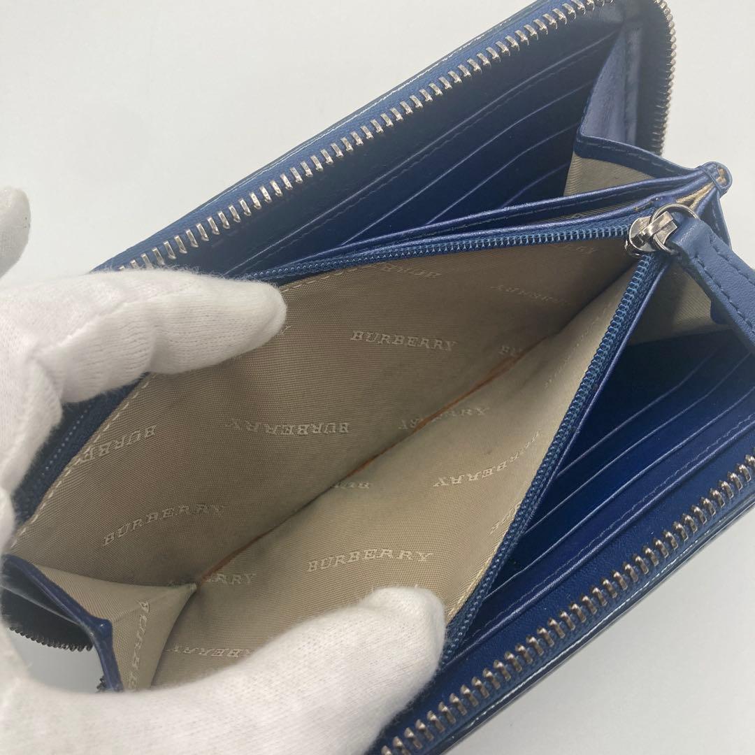 ✨極美品✨ バーバリー ラウンドジップ 長財布 レザー ネイビー チェック柄