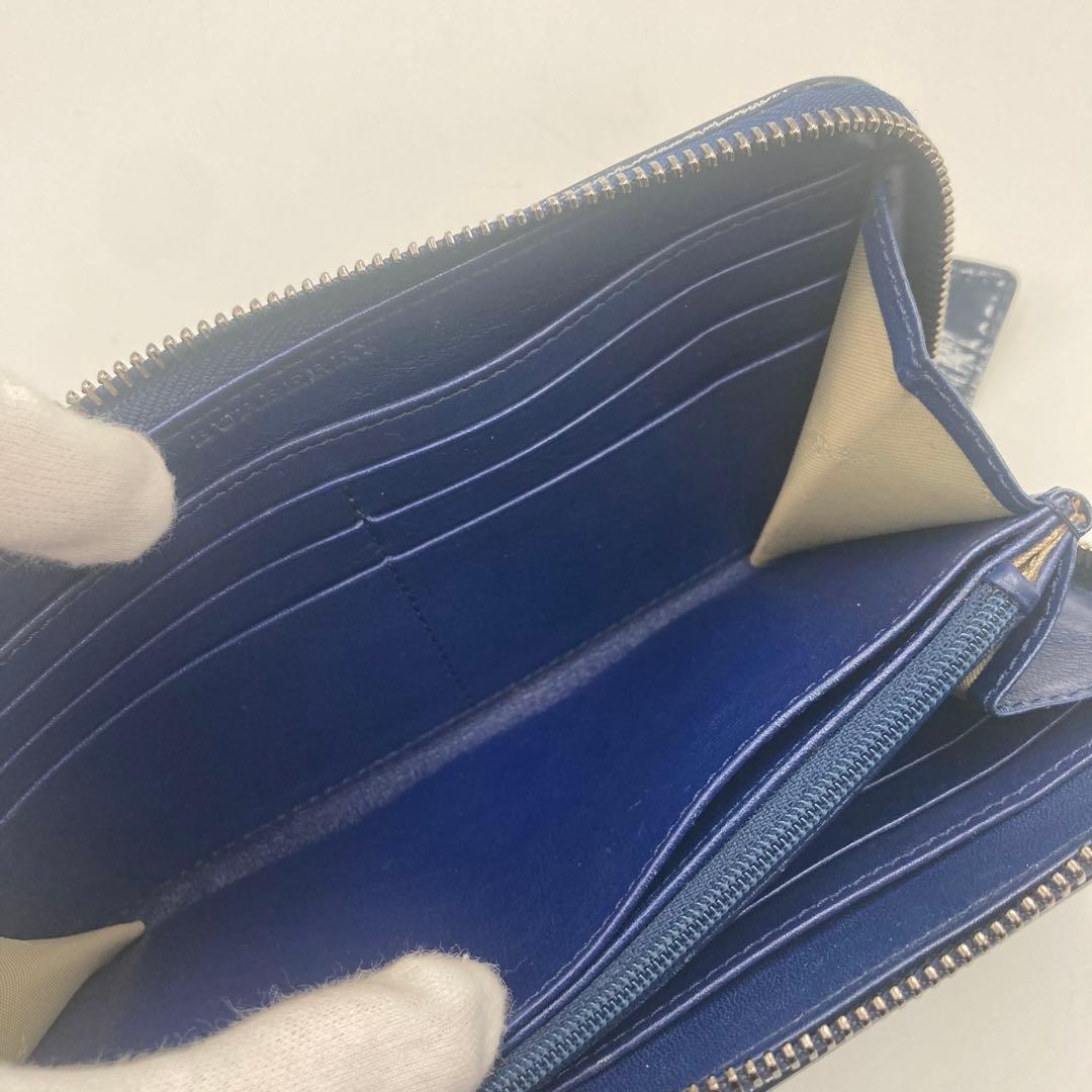 ✨極美品✨ バーバリー ラウンドジップ 長財布 レザー ネイビー チェック柄