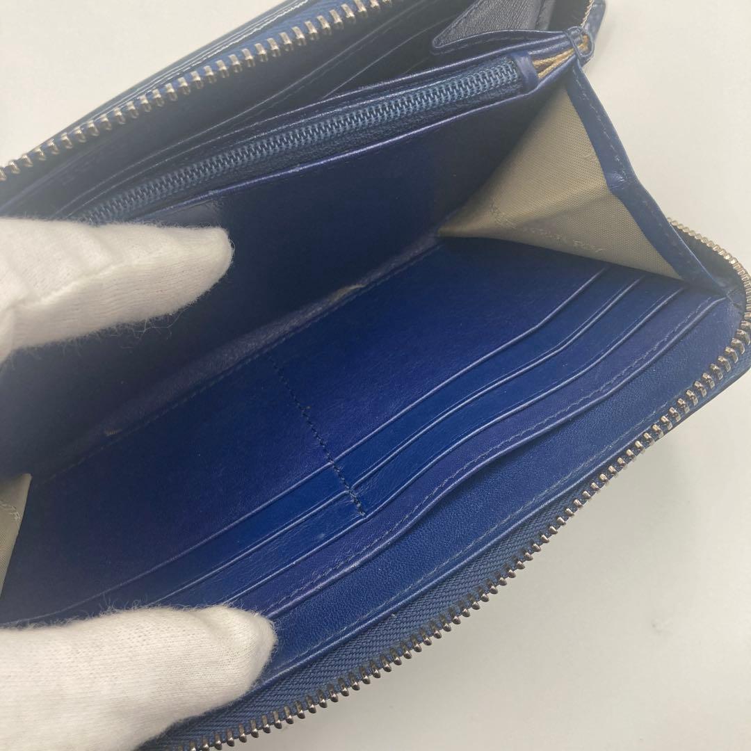 ✨極美品✨ バーバリー ラウンドジップ 長財布 レザー ネイビー チェック柄