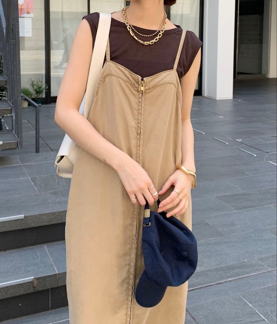 【タグなし新品】リヨセルデニムジャンスカベージュ38