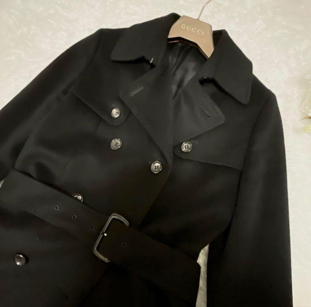 【美品 】アナイ カシミヤ ダブルチェスター ロングコート ベルト付きS 黒