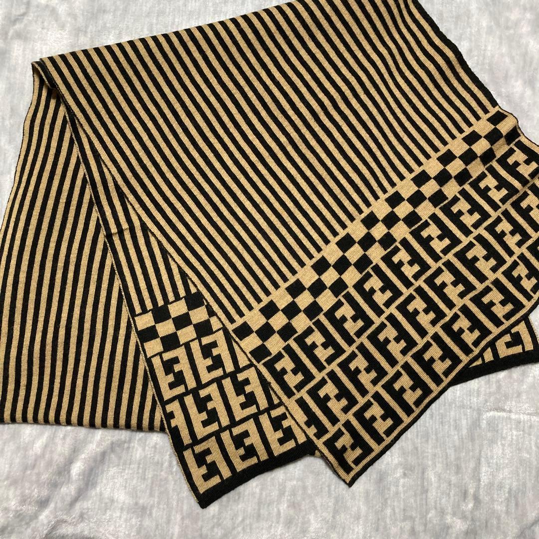 FENDIストライプ チェッカー柄 マフラー