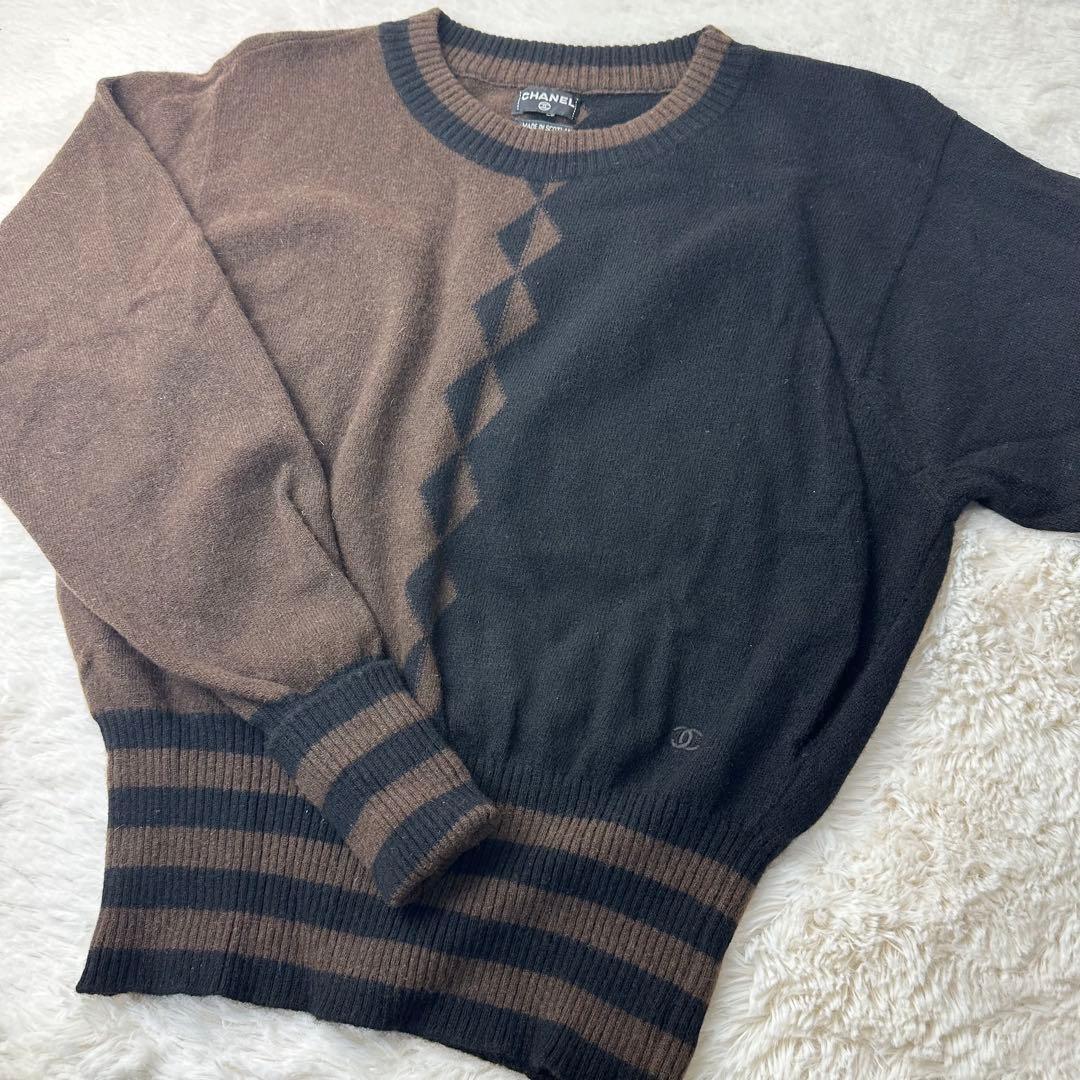 極美品 CHANEL VINTAGE カシミヤ100% バイカラー ニット ココ