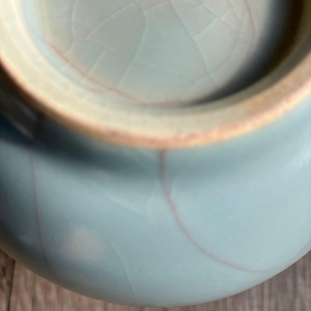 3F 【極美品】青磁 貫入 丸花入 妙心寺 推進 銘あり 桐箱入 茶道具 花瓶