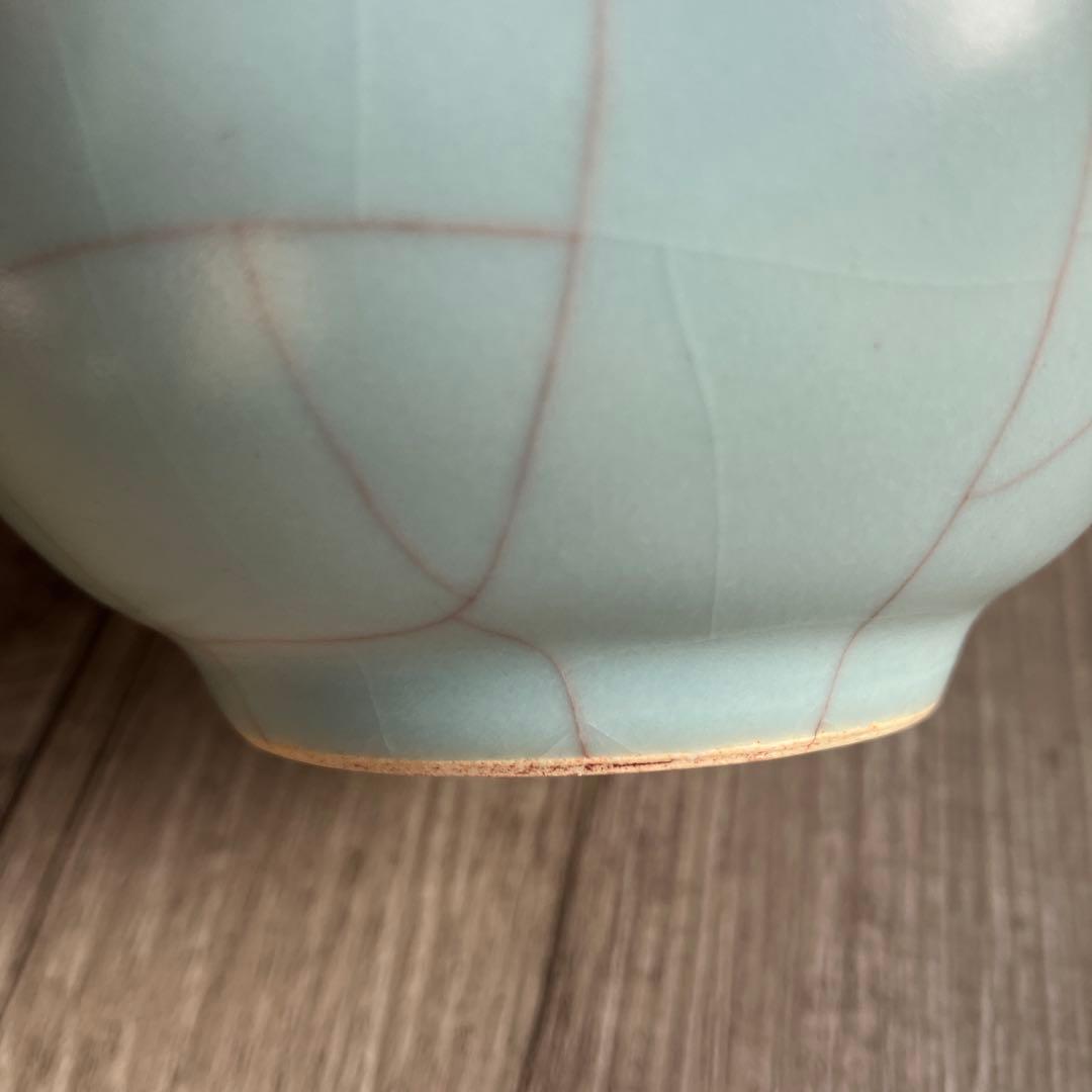 3F 【極美品】青磁 貫入 丸花入 妙心寺 推進 銘あり 桐箱入 茶道具 花瓶