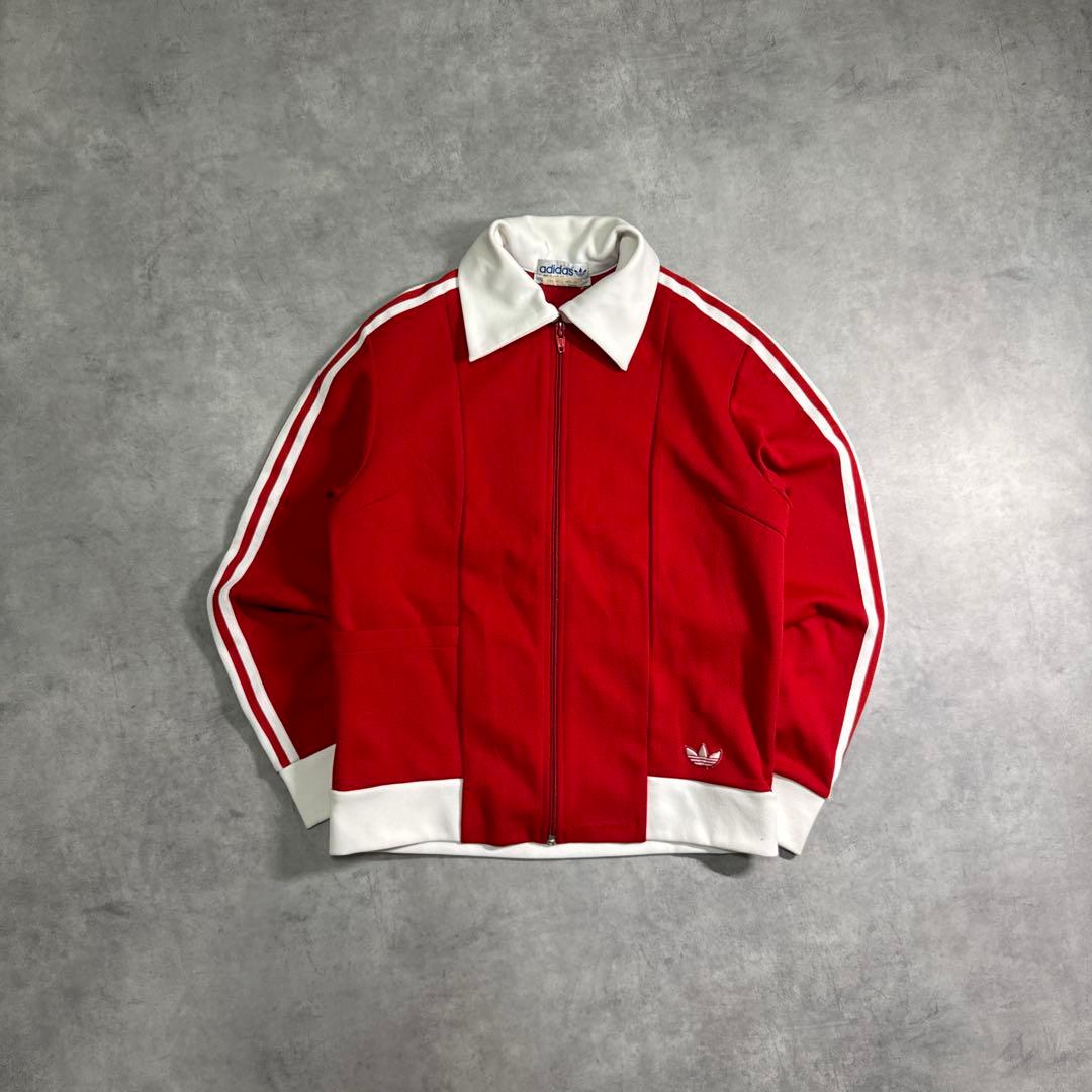 adidas 80s トラックジャケット デサント 襟付き レッド M ジャージ