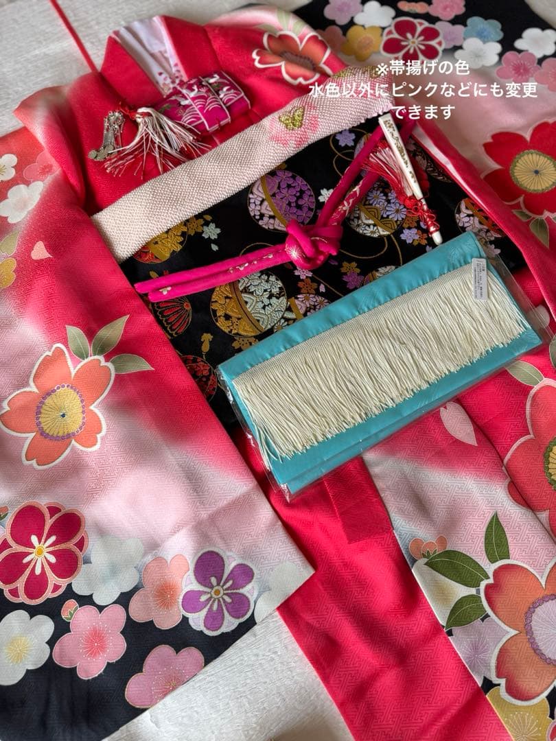 七五三に★正絹四つ身　濃ピンク色に暈し染め　花尽くし　手描き友禅　7歳着物セット