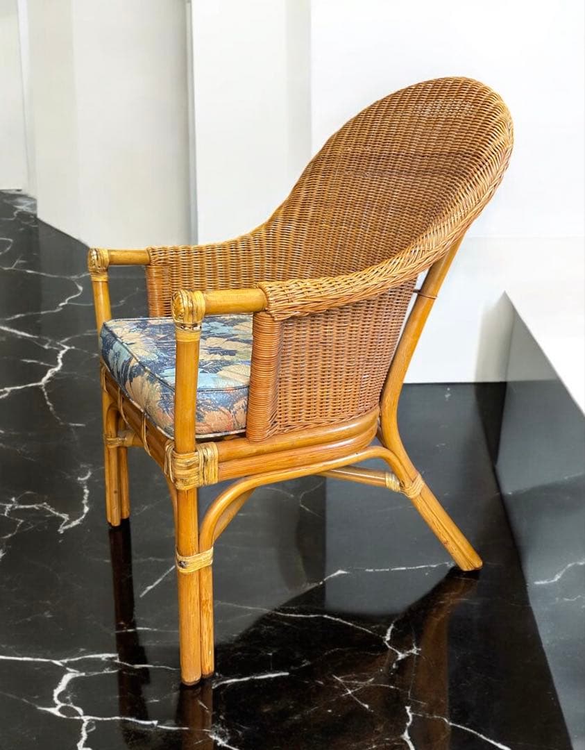 mikeneco 昭和レトロ★クッション付き高級ラタンチェア②