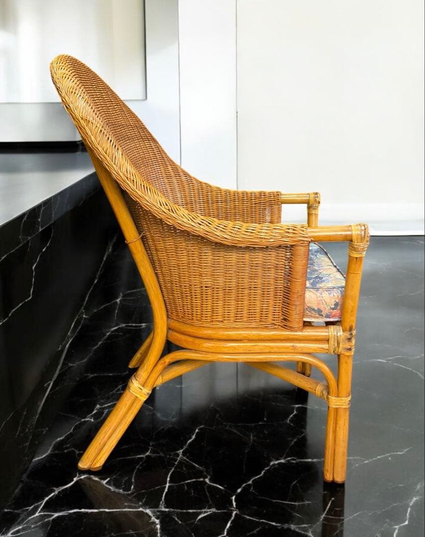 mikeneco 昭和レトロ★クッション付き高級ラタンチェア②