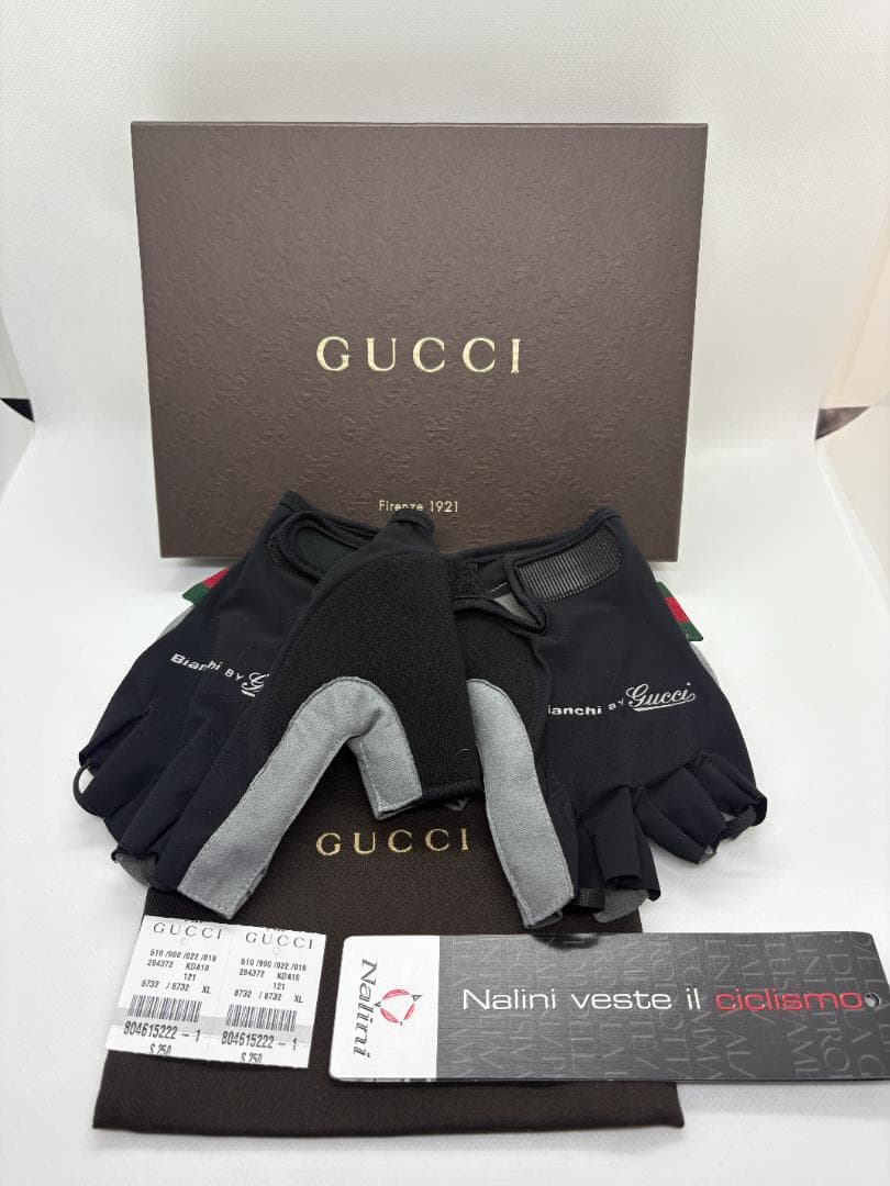 Gucci Bianchi 半指グローブ ブラック/グレー 新品 グッチ メンズ