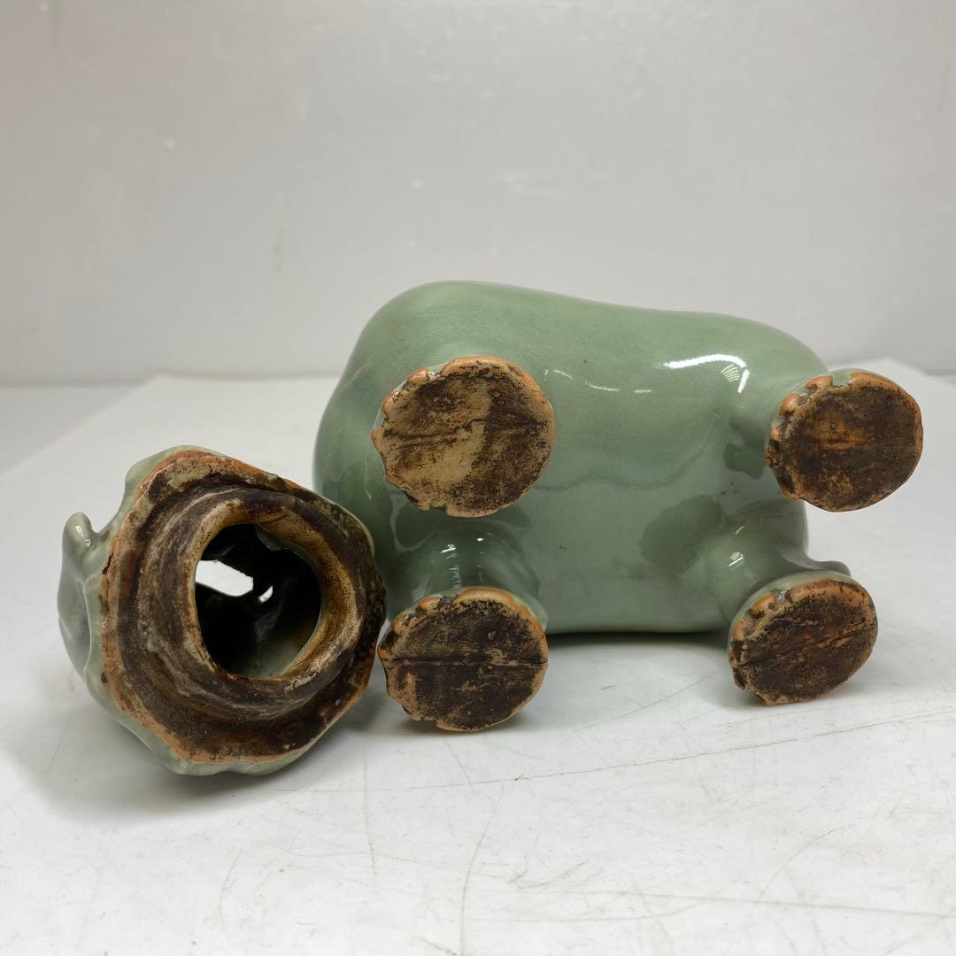 中国明時代　七官青磁　獅子　幅約11.2㎝　トコカ　東さ7-0629☆2F