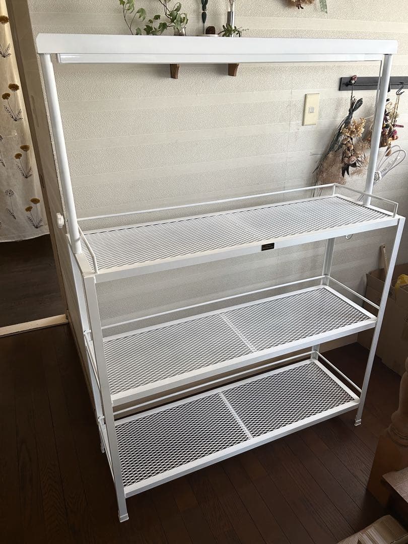 ☆送料込み☆アイアン植物棚ホワイト　即購入OK ライトレール付　アガベ　塊根