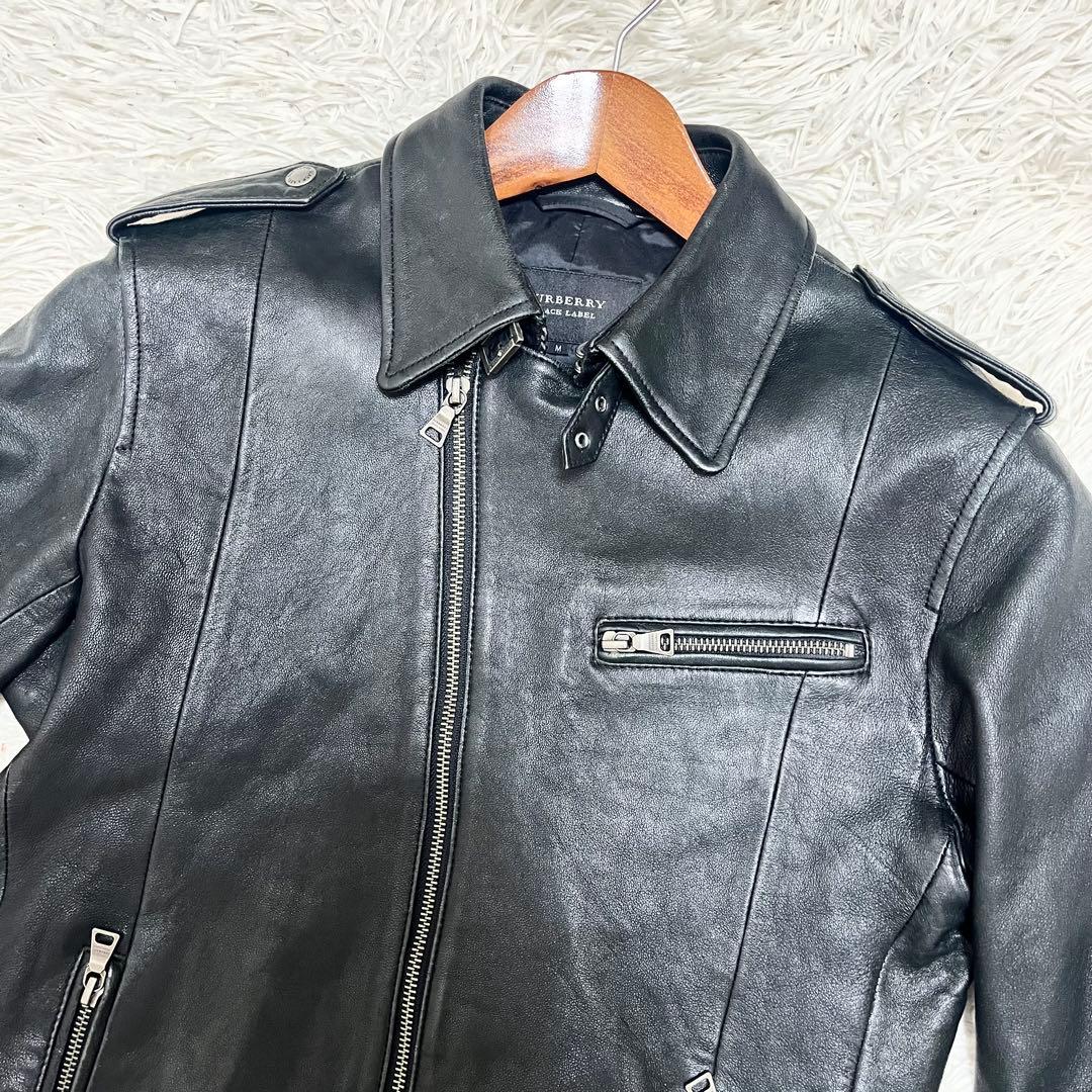 美品✨バーバリーブラックレーベル レザージャケット ダブルライダース 羊革 黒M