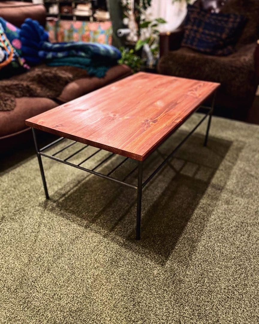 【送料込】　アイアンローテーブル　ハンドメイド　オーダーメイド　男前アイアン家具