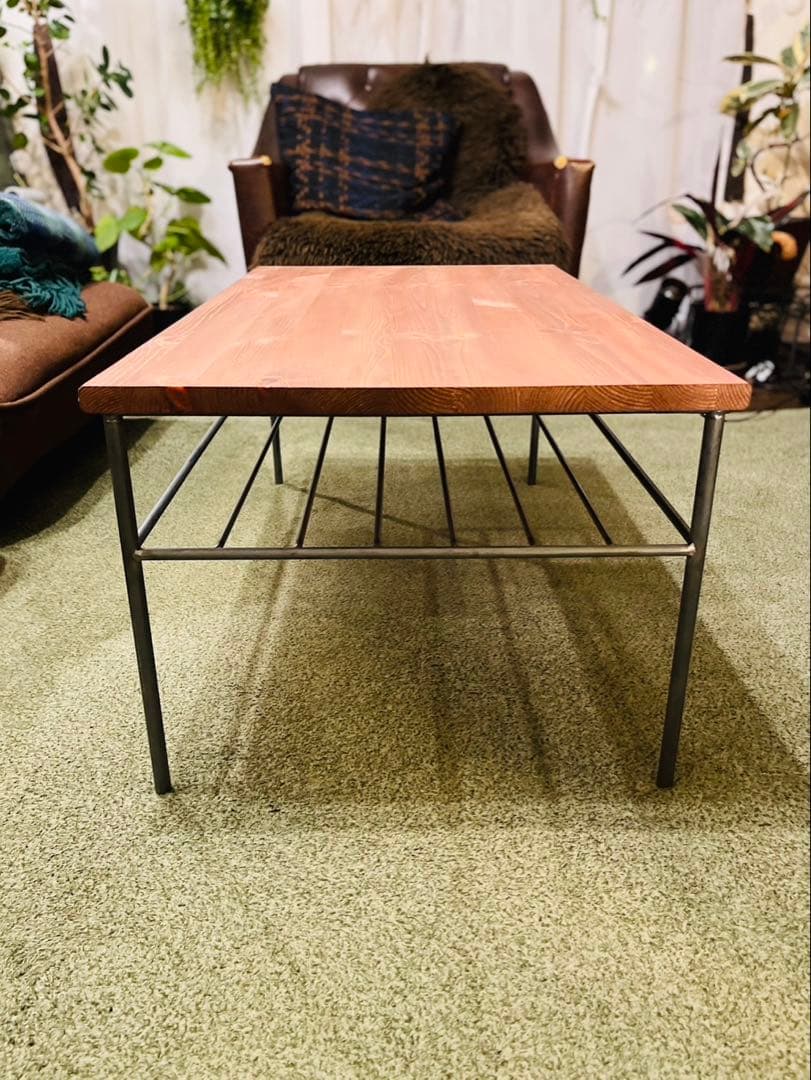 【送料込】　アイアンローテーブル　ハンドメイド　オーダーメイド　男前アイアン家具