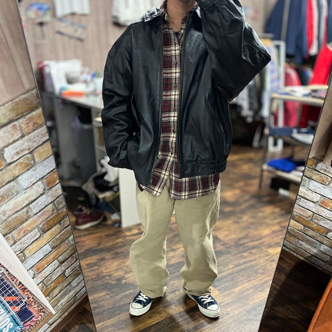 ブラックレザーアウター XXL オーバーサイズ レザージャケット ストリート