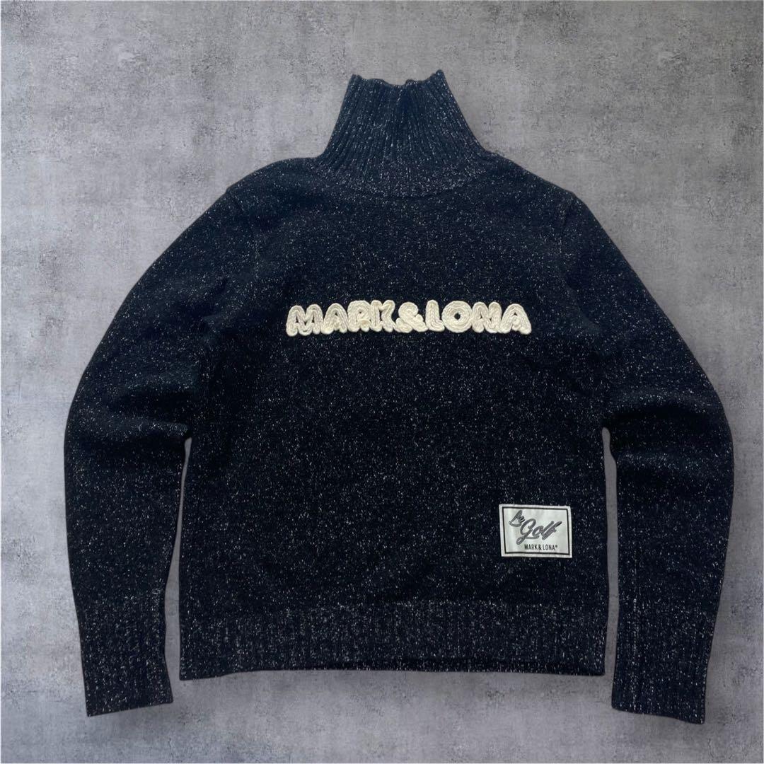 美品✨マークアンドロナ　スカル　刺繍ビッグロゴ　ハイネックニット　黒