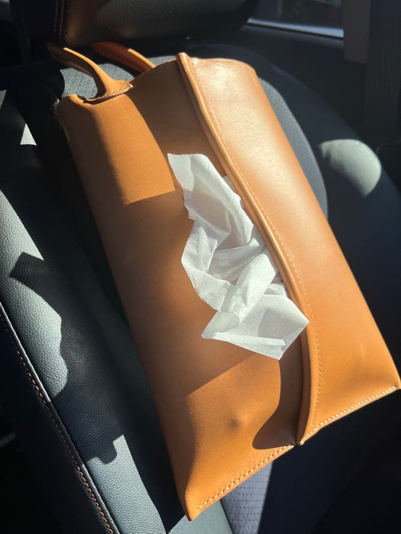 【レザーティッシュボックスカバー】イタリアンレザー ヘッドレスト装着可 キャメル