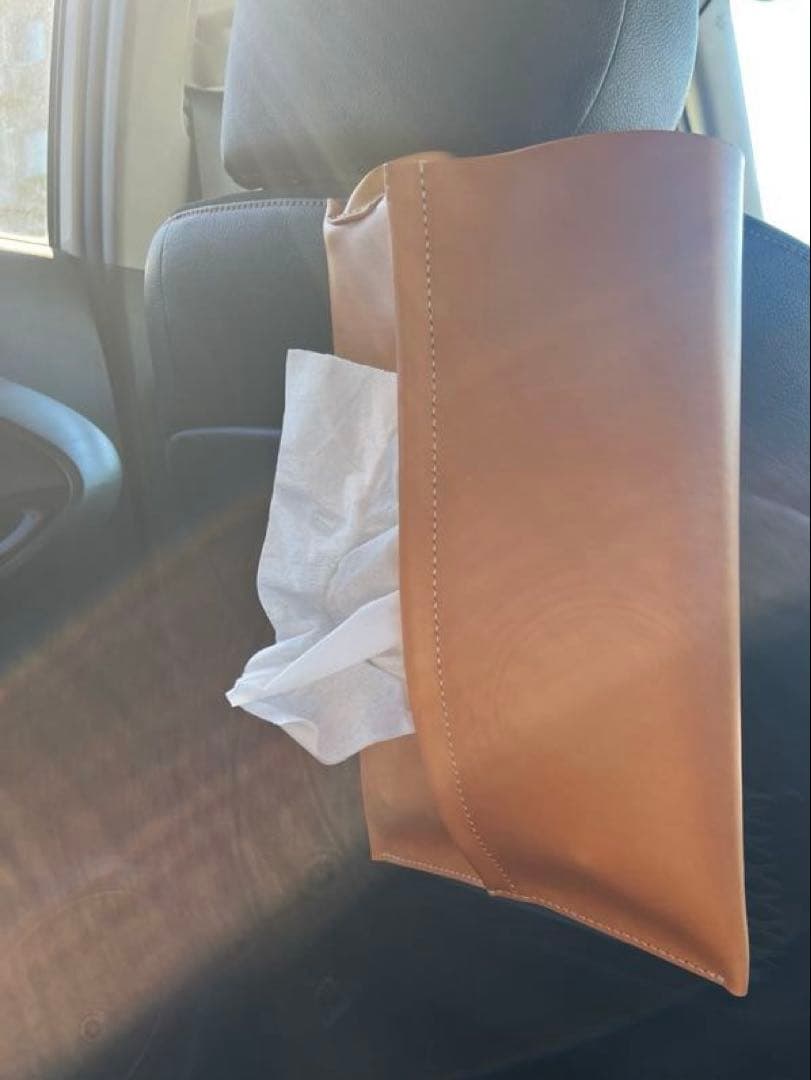 【レザーティッシュボックスカバー】イタリアンレザー ヘッドレスト装着可 キャメル