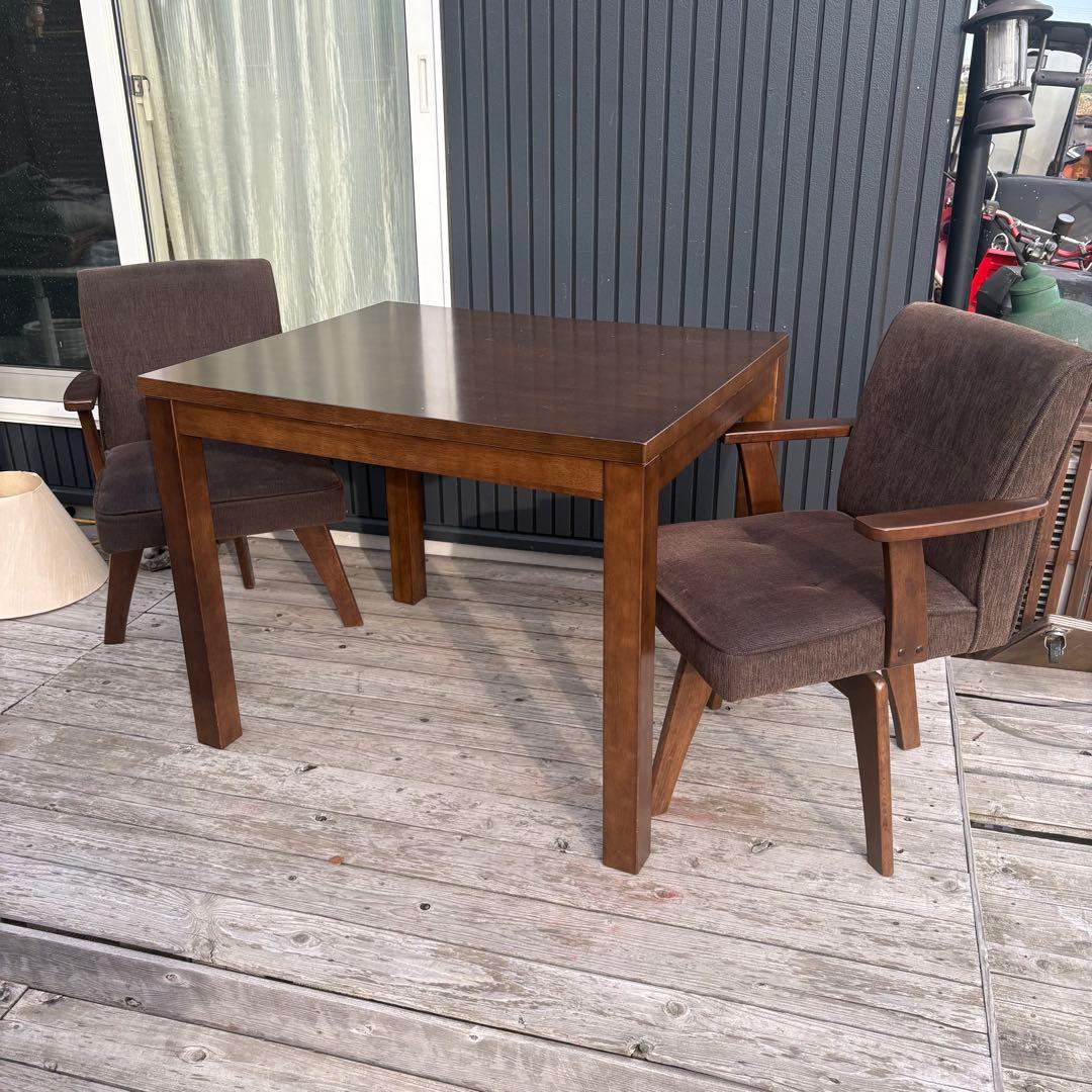 ①北欧レトロ 山善 回転式 天然木製椅子 アームチェア ダイニングチェア コタツ