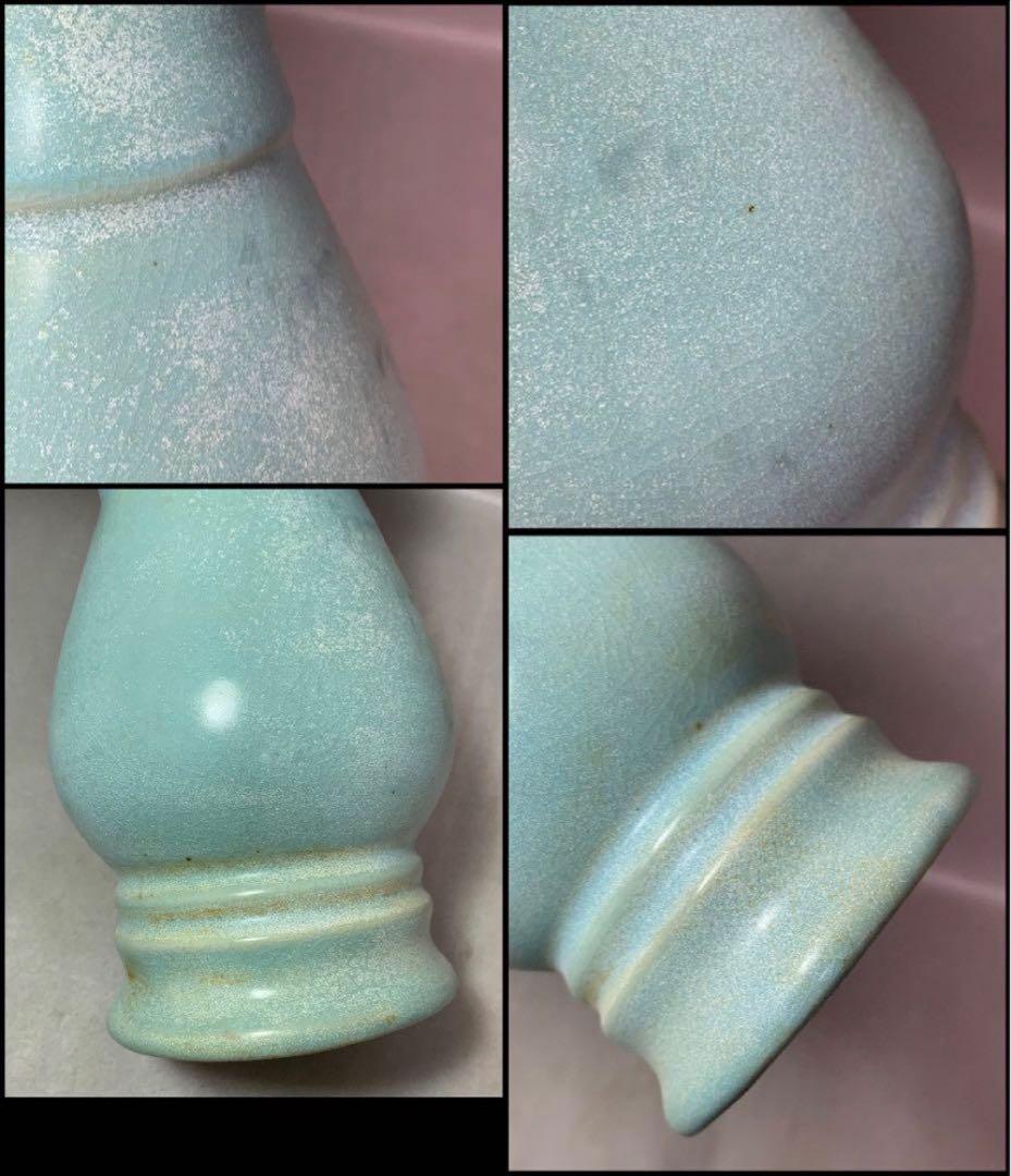 中国 四大名窯宋代汝窯天青釉 莲花口双耳花瓶 がギザギザの瓶