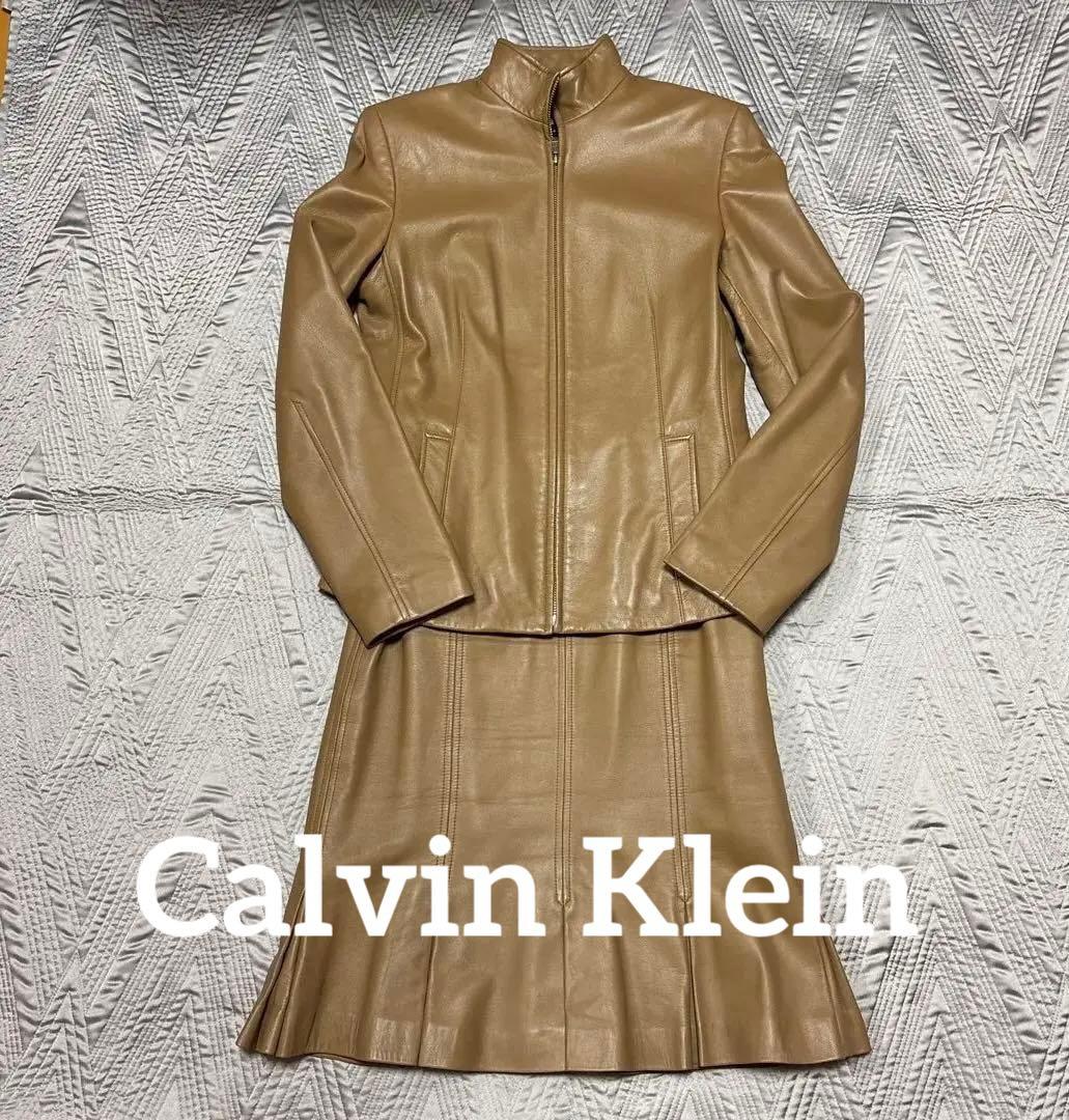 美品✨カルバンクライン レザー （羊皮）ジャケット スカート セット