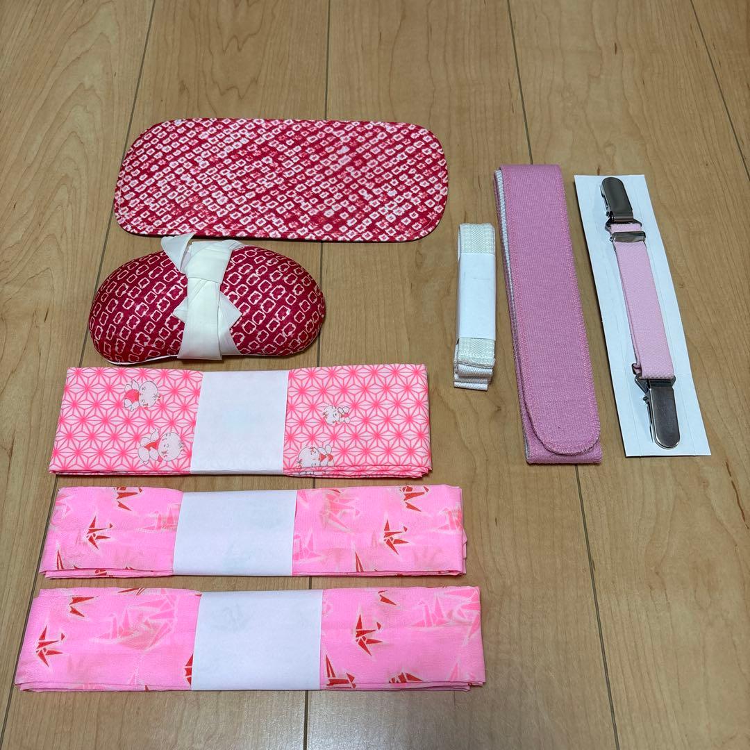 161 正絹　真紅×絞り　疋田　7歳 七五三着物フルセット　和装小物　袋帯